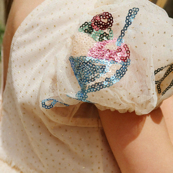 Yvonne Sequin Gelato Print Tulle Party Dress