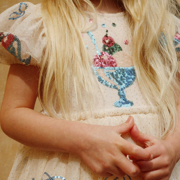 Yvonne Sequin Gelato Print Tulle Party Dress