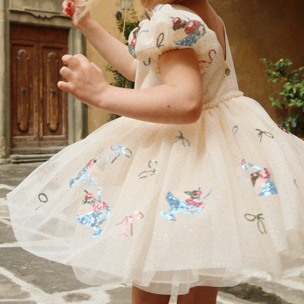 Yvonne Sequin Gelato Print Tulle Party Dress