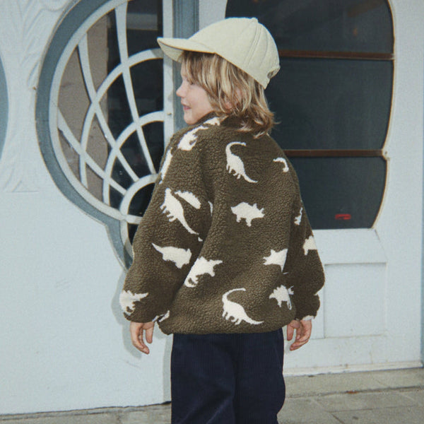 Jody Dino Print Teddy Borg Fleece Jacket (Dino Silhouette)