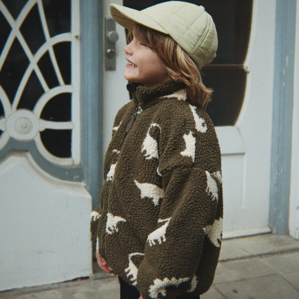 Jody Dino Print Teddy Borg Fleece Jacket (Dino Silhouette)