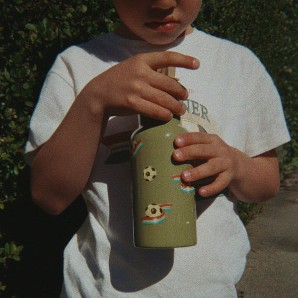Kick It Football Print Thermo Bottle with Screw Top Lids and Straw