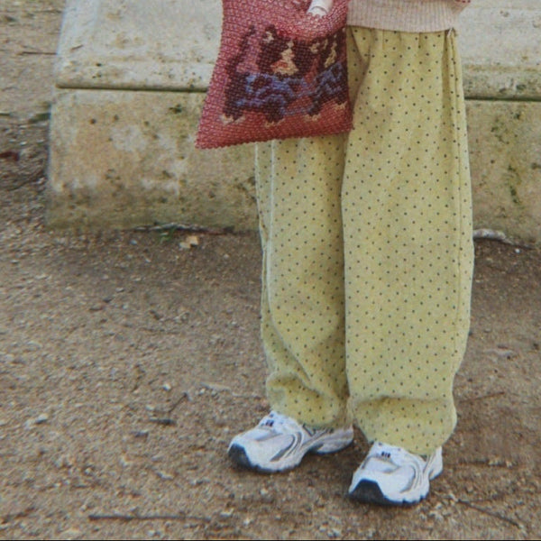 Marlo Polkadot Straight Leg Corduroy Cotton Trousers (Dot Leek)