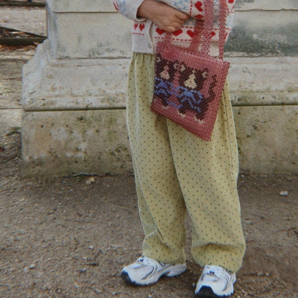 Marlo Polkadot Straight Leg Corduroy Cotton Trousers (Dot Leek)