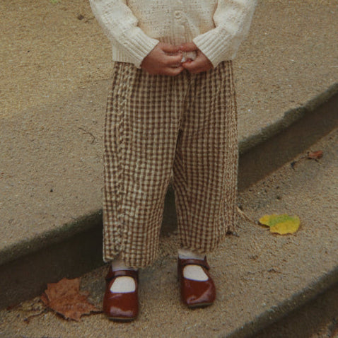 Kim Cotton Slit Seersucker Checked Pants (Avocado Check)