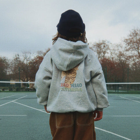 Lou Tiger Print Cotton Zip Up Sweatshirt Hoody (Grey Melange)