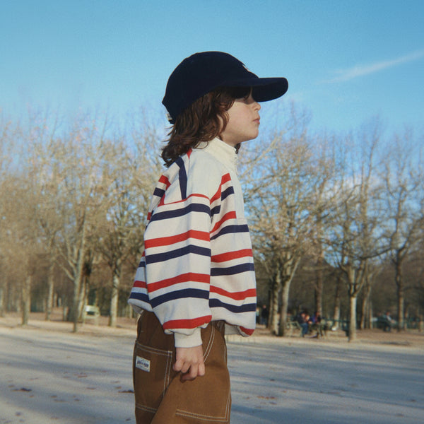 Loupy Striped Cotton Half Zip Sweatshirt (Tangerine Stripe)