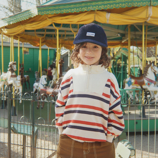 Loupy Striped Cotton Half Zip Sweatshirt (Tangerine Stripe)