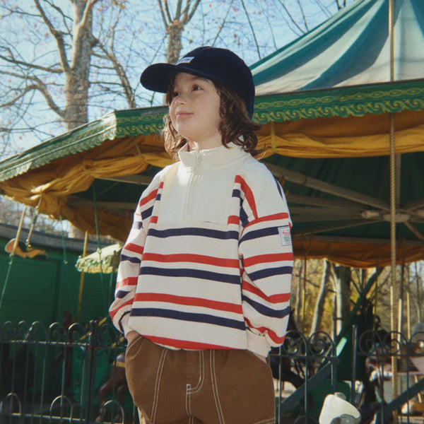Loupy Striped Cotton Half Zip Sweatshirt (Tangerine Stripe)
