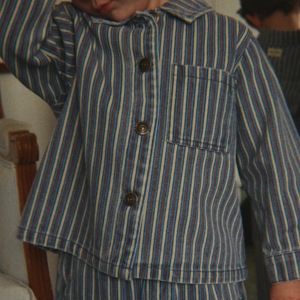 Magot Striped Cotton Shirt Jacket (Tricolore Bleu)