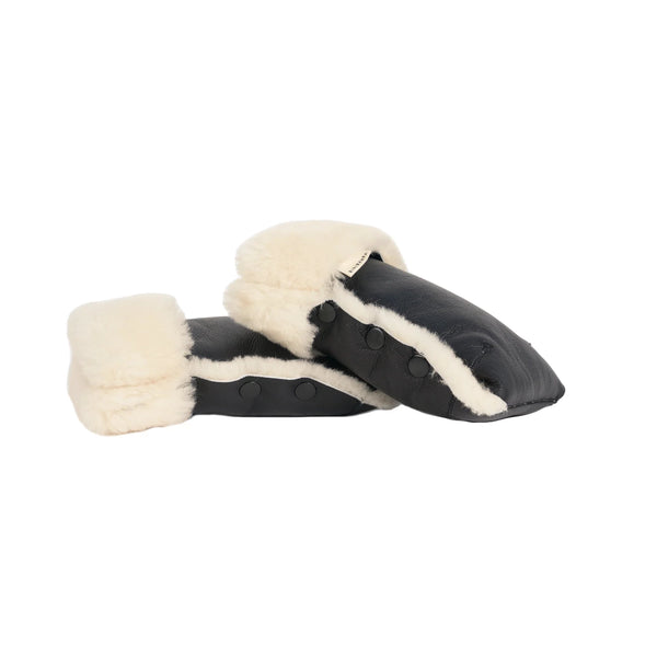 Coated Sheepskin Buggy Mittens (Noir/Milk)