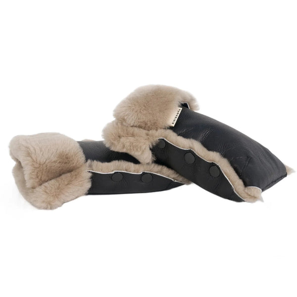 Coated Sheepskin Buggy Mittens (Noir/Toast)