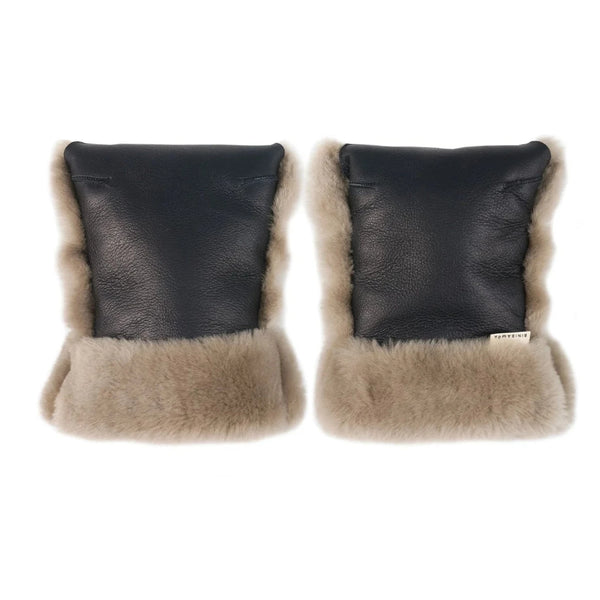 Coated Sheepskin Buggy Mittens (Noir/Toast)