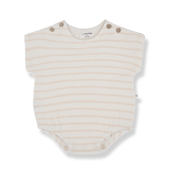 Romulo Stripe Terry Cotton Baby Romper (Nude)