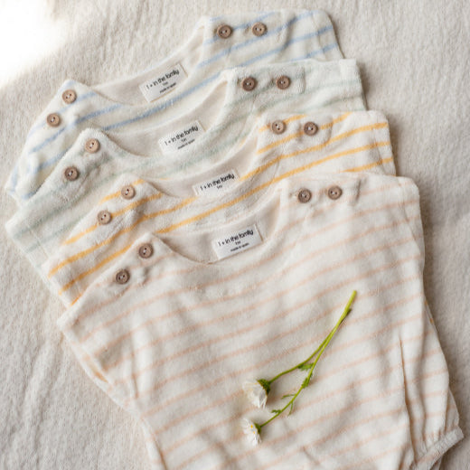 Romulo Stripe Terry Cotton Baby Romper (Nude)