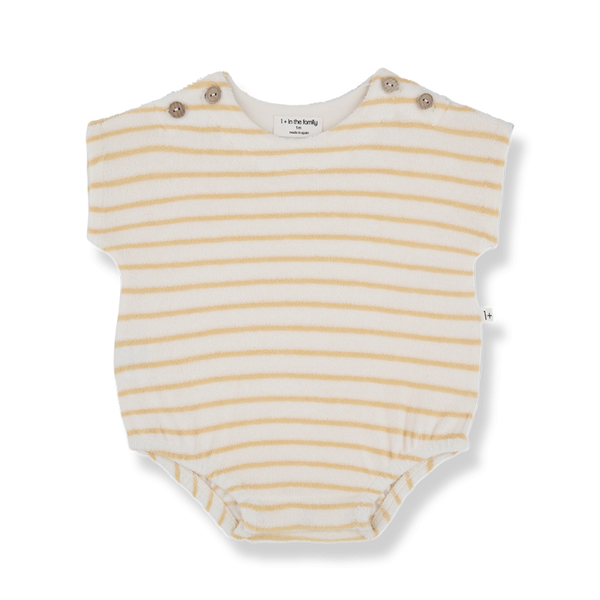 Romulo Stripe Terry Cotton Baby Romper (Peach)