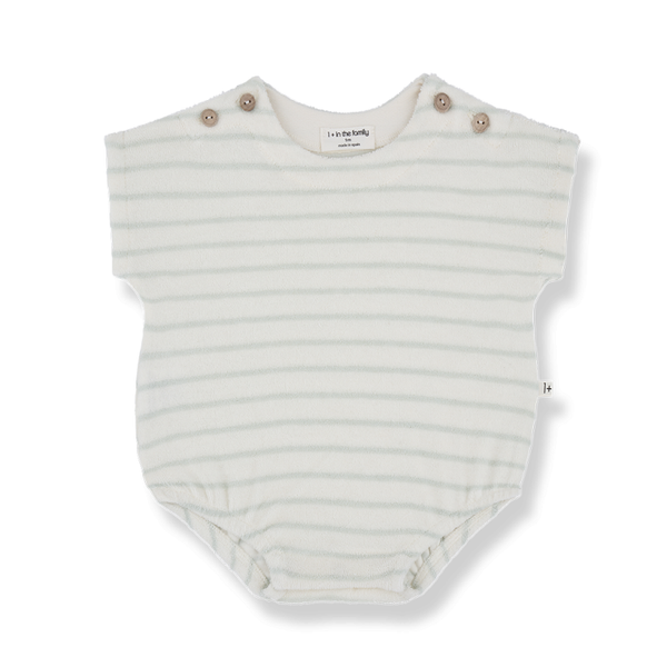 Romulo Stripe Terry Cotton Baby Romper (Pale Aqua)