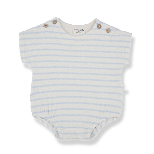 Romulo Stripe Terry Cotton Baby Romper (Misty Blue)