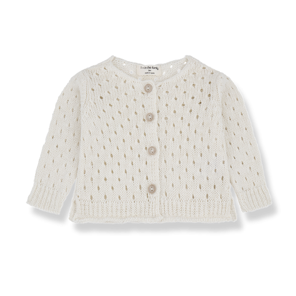Telma Button Up Cotton Linen Pointelle Cardigan (Off-White)