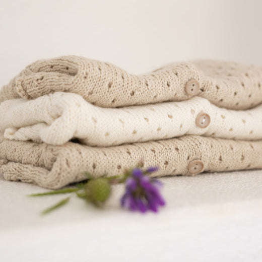 Telma Button Up Cotton Linen Pointelle Cardigan (Off-White)