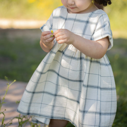 Josephine Checked Cotton Short Sleeved Summer Dress (Petroleum)
