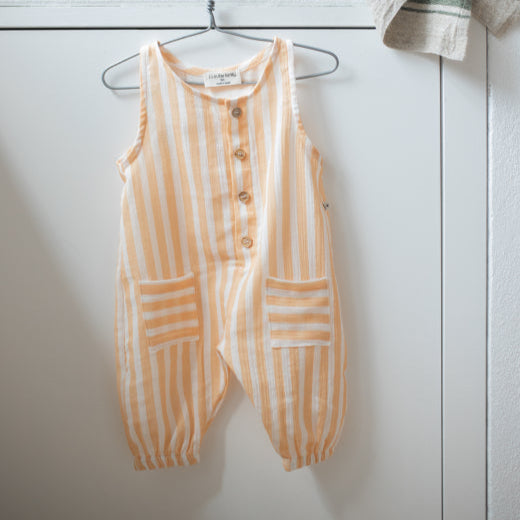 Inigo Stripe Cotton Baby Romper (Peach)