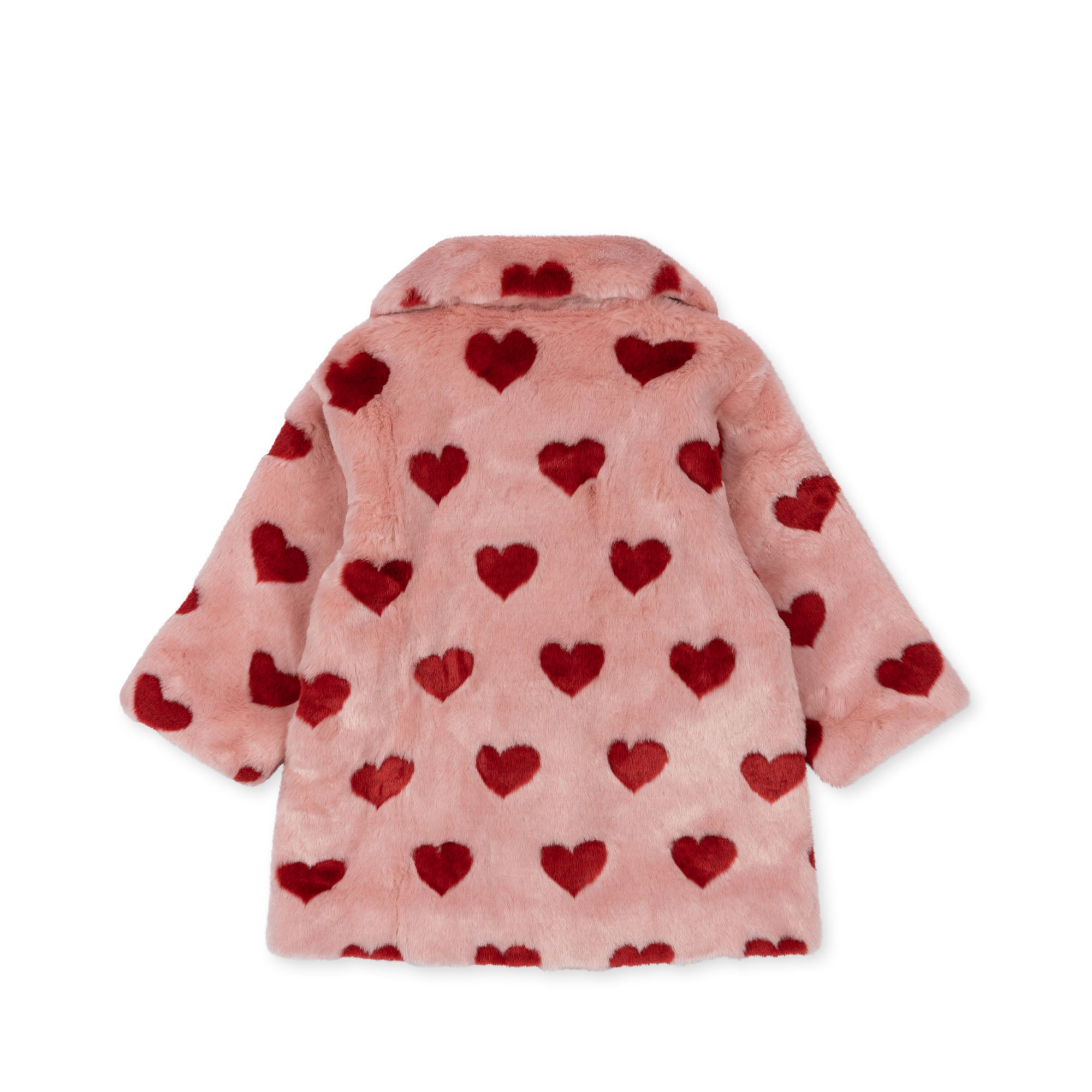 Girls Soft Pile Fuzzie Faux Fur Heart Print Collared Coat Konges Slojd