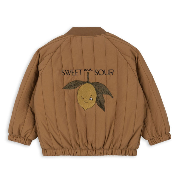 Juno Lemon Embroidered Quilted Bomber Jacket (Tobacco)