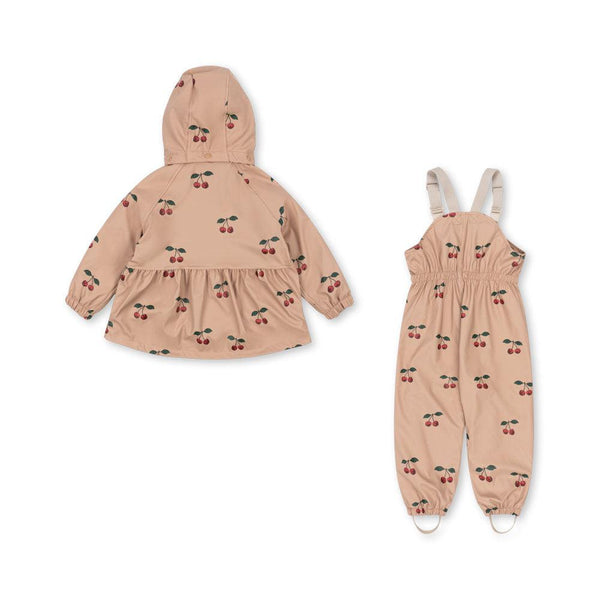 Palme Cherry Print Rainy Day Jacket and Overalls Set (Cerise)