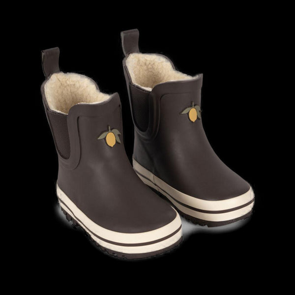 Roi Lemon Thermo Lined Welly Rain Boots (Chocolate Brown)