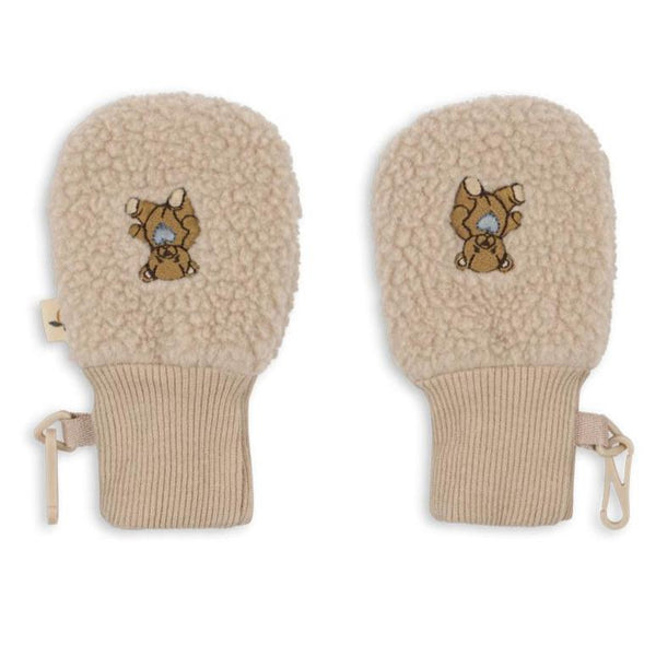 Safa Teddy Embroidered Borg Baby Mittens (Tan)