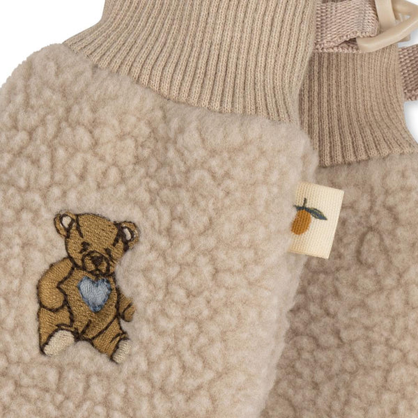 Safa Teddy Embroidered Borg Baby Mittens (Tan)