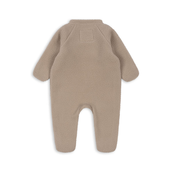 Safa Teddy Embroidered Borg Baby Zip Up Onesie (Tan)