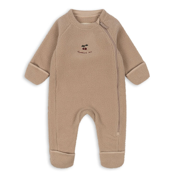 Safa Cherry Embroidered Borg Baby Zip Up Onesie (Smokey Grey)