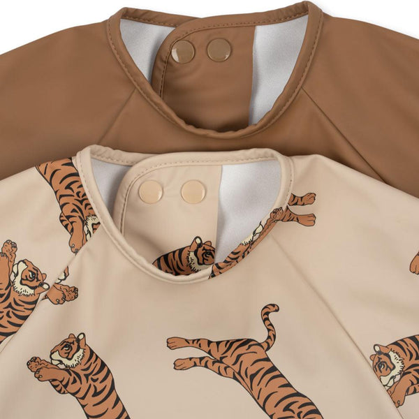 Tiger Print Wipe Clean Long Sleeve Baby Bibs Pack of 2