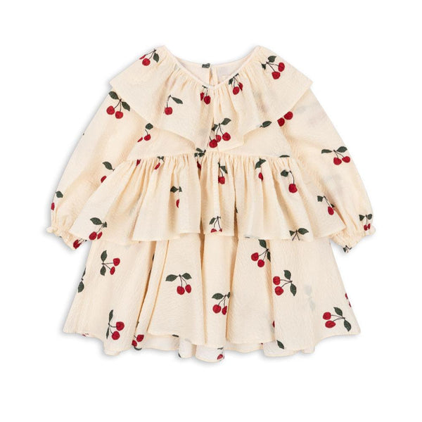 Lunella Cherry Print Long Sleeve Ruffle Frill Party Dress