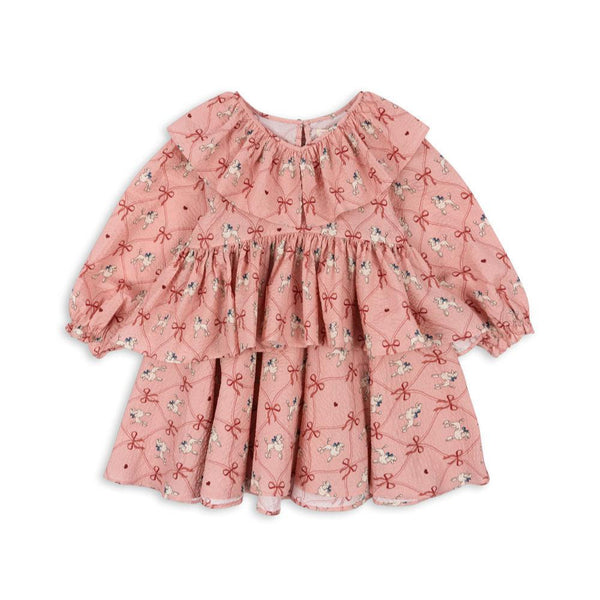 Lunella Poodle Print Long Sleeve Frilled Party Dress