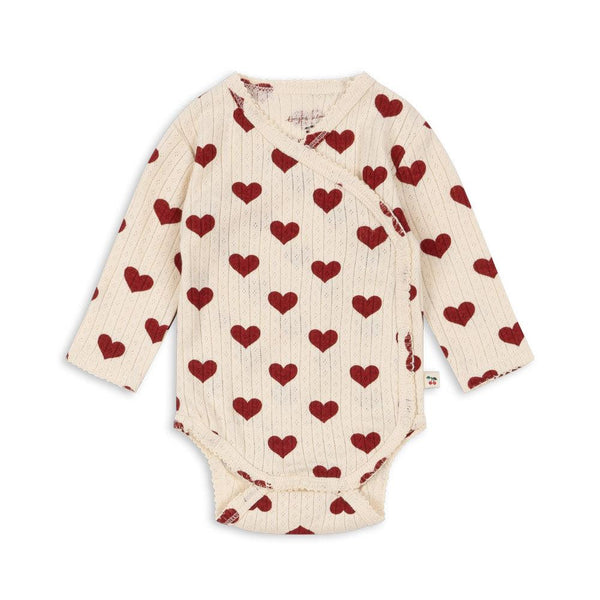 Minnie Love Heart Print Cotton Pointelle Wrapover Bodysuit