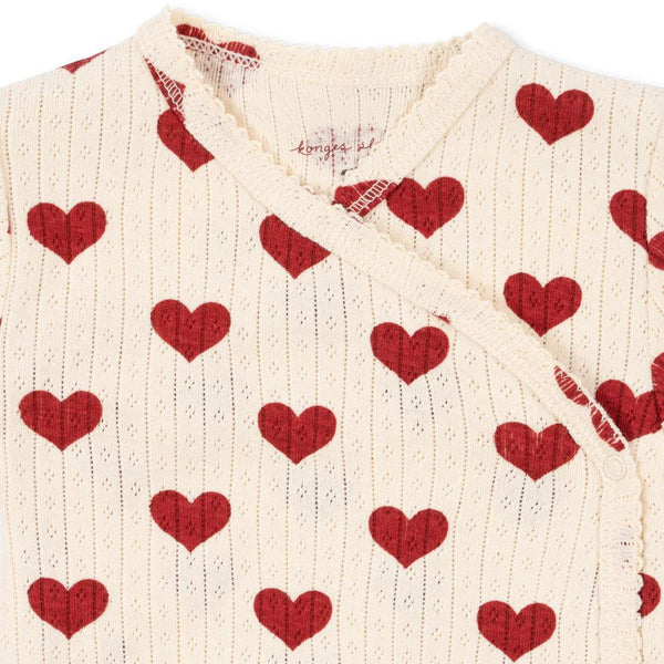 Minnie Love Heart Print Cotton Pointelle Wrapover Bodysuit