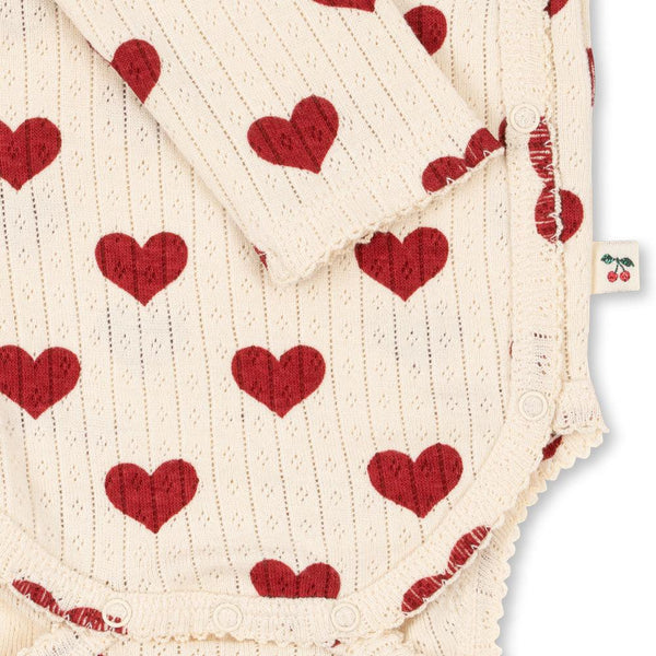 Minnie Love Heart Print Cotton Pointelle Wrapover Bodysuit