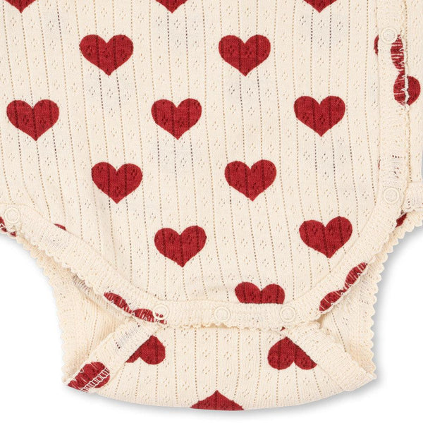 Minnie Love Heart Print Cotton Pointelle Wrapover Bodysuit