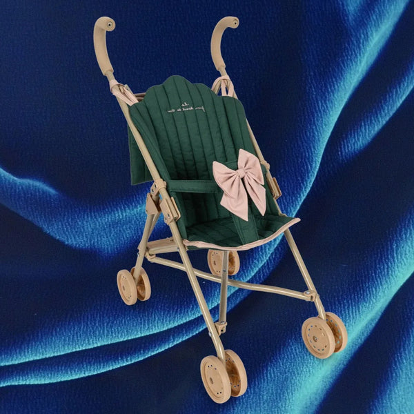 Cotton Quilted Dolls Stroller (Bow Smoke Pine)