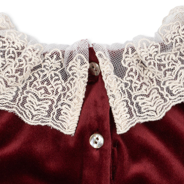 Venola Velvet Dress with Lace Collar (Red Dahlia)