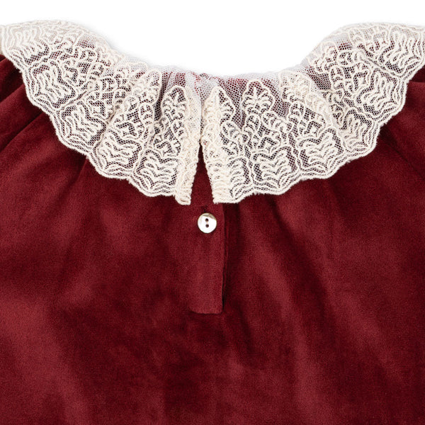 Venola Lace Collared Velvet Baby Romper (Red Dahlia)