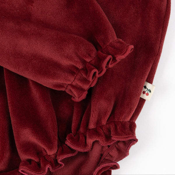 Venola Lace Collared Velvet Baby Romper (Red Dahlia)