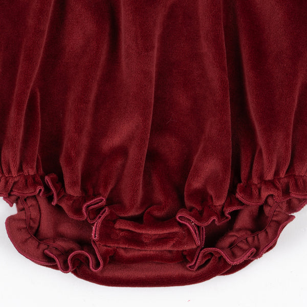 Venola Lace Collared Velvet Baby Romper (Red Dahlia)