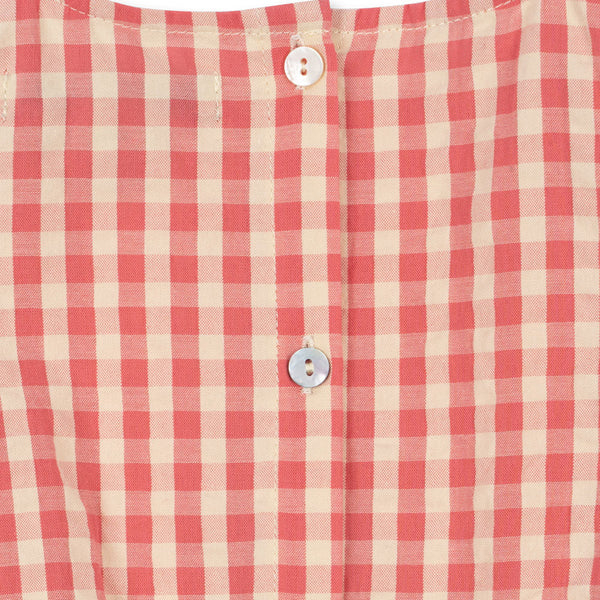Kim Gingham Frilled Sleeve Cotton Dress (Flamingo Plume)