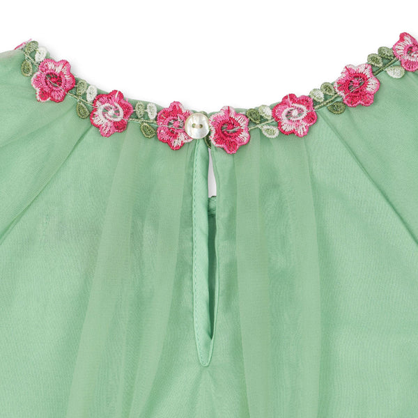 Joelle Floral Embroidered Tulle Ruffle Party Dress (Green)