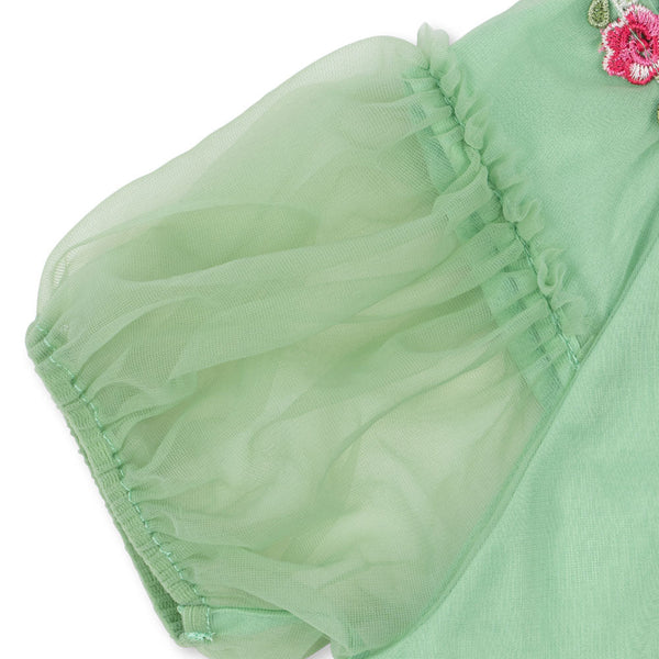 Joelle Floral Embroidered Tulle Ruffle Party Dress (Green)