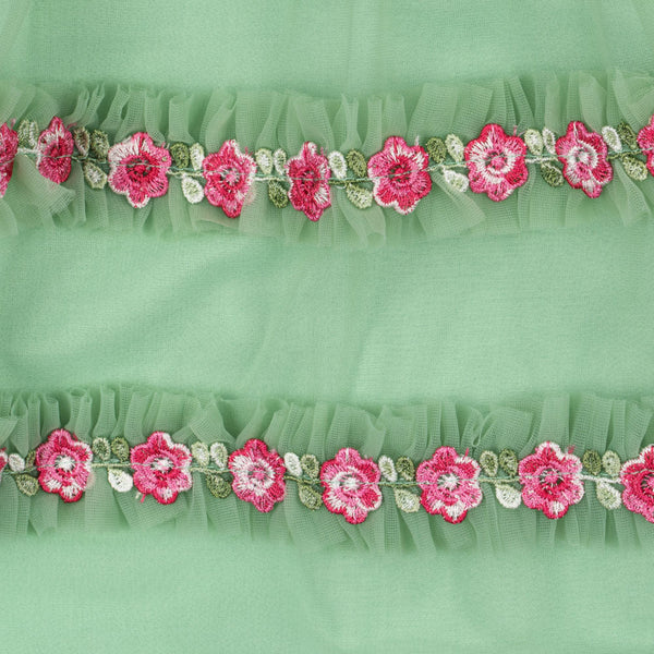 Joelle Floral Embroidered Tulle Ruffle Party Dress (Green)